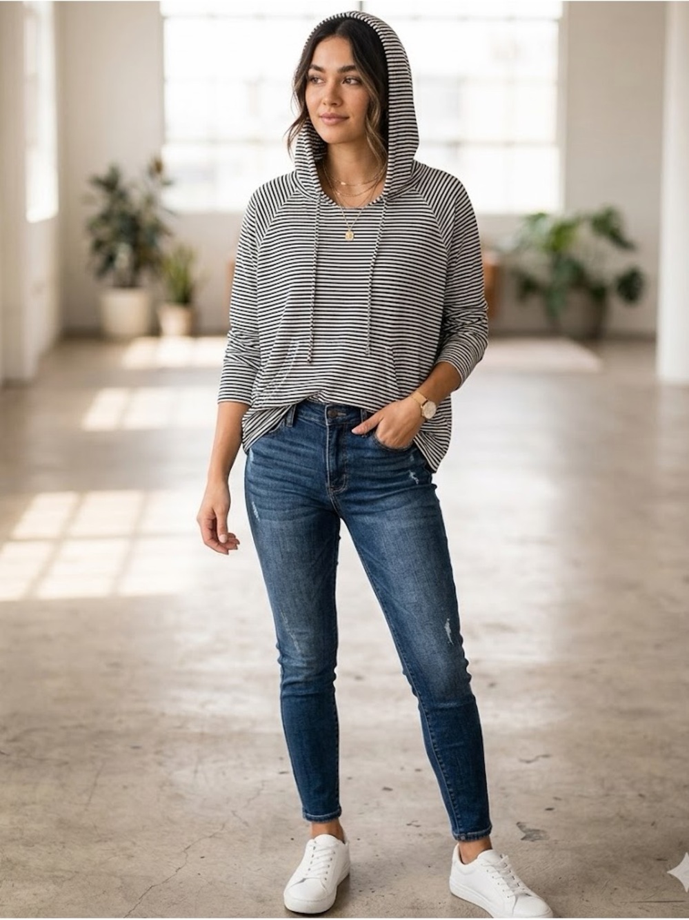 The Lady & The Sailor Striped Hooded Pullover One Size